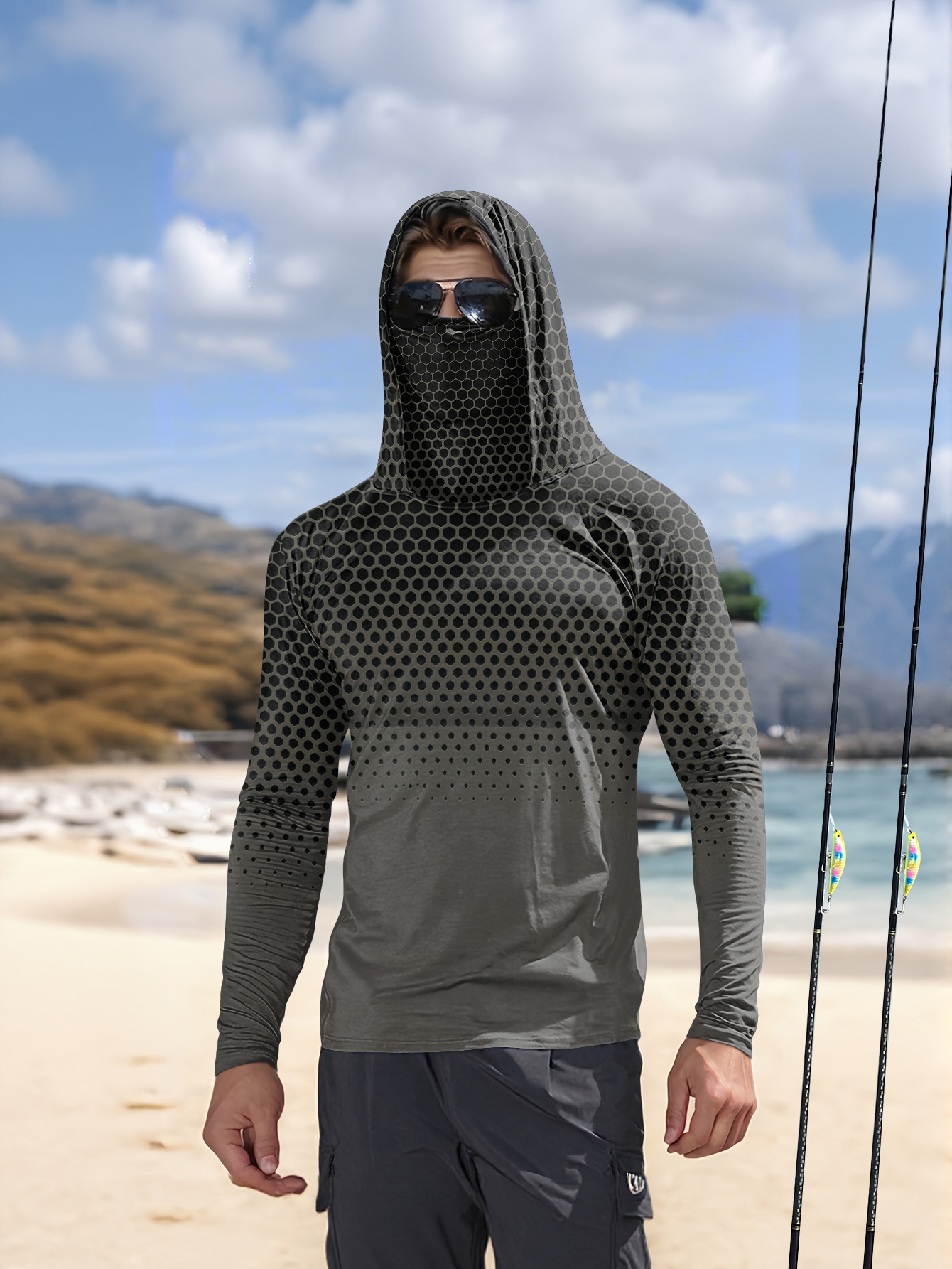 Grey Gradient Honeycomb Men Fi - đánh giá và giá Fishing Shirt Uv Protection